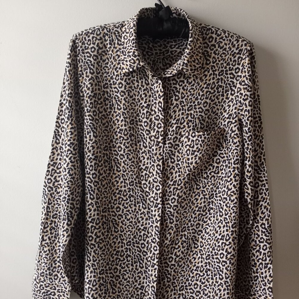 'J.CREW' 100% Silk Blouse Size 8 Cheetah print EUC